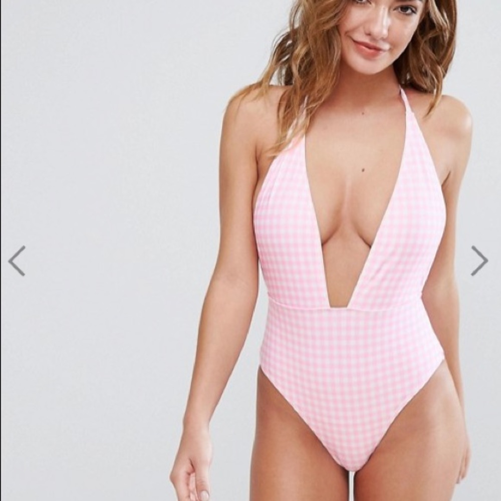 ASOS pink gingham plunge bathing suit
